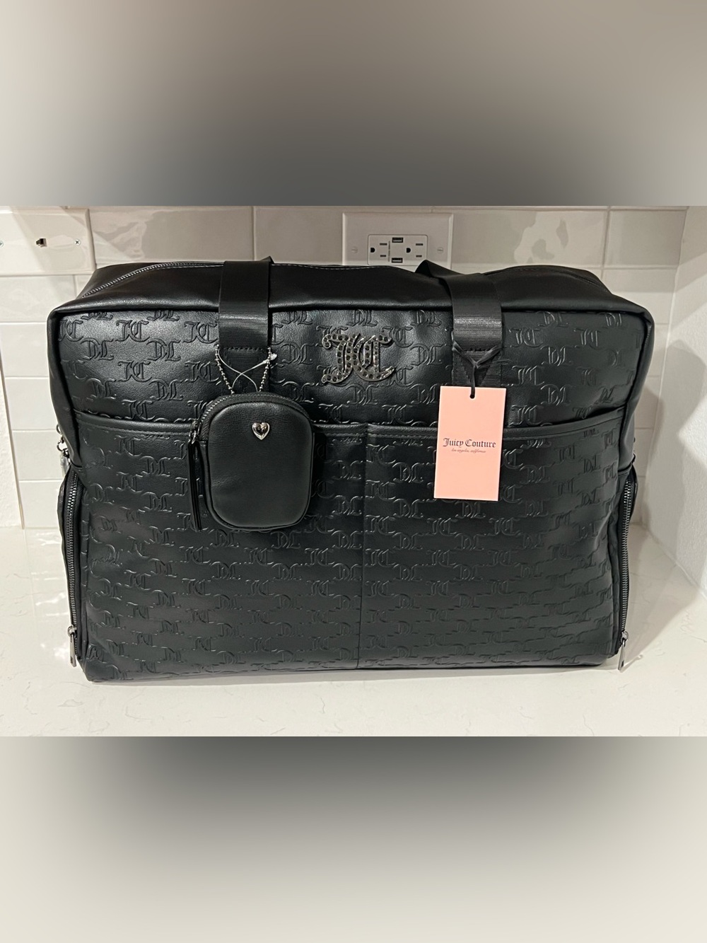 JUICY COUTURE All About Bling Weekender Travel Duffle Bag Tote Luggage Black NWT